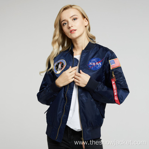 Trendy Clothing Women Zipper Cartoon Patchwork Bomber Jacket